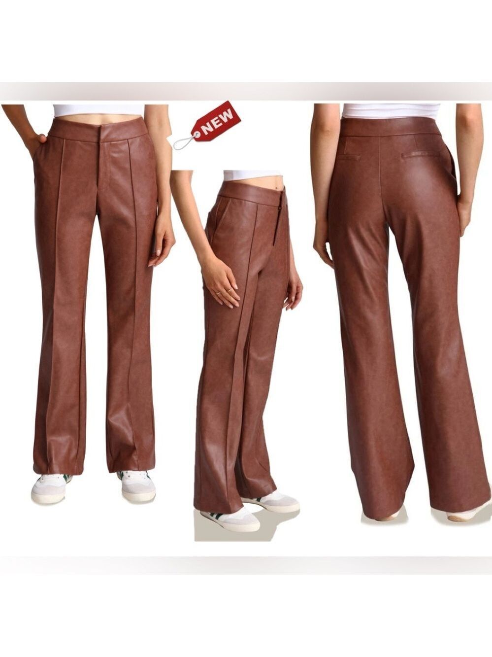 Anthropologie Avec Les Filles Brown Faux Leather Pleather Vegan  Flare Pants 14